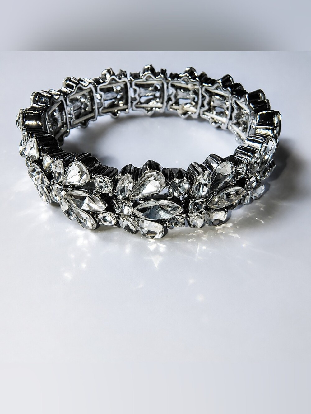 Vintage Silver Tone Crystal Stretch Bracelet